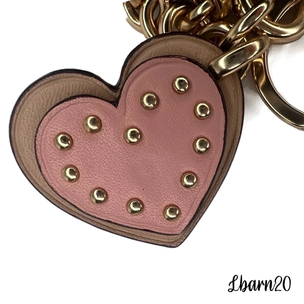 Coach Heart Appliqué Rose Gold and Pink Dangle Keychain Charm Fob F40696